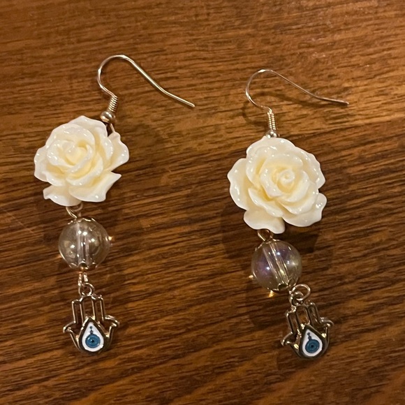 Handcrafted Rose Earrings Evil Eye - Picture 1 of 1